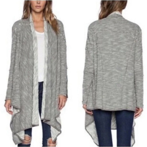 Free People Textured Gray and Cream Oversized Cardigan - Picture 2 of 9